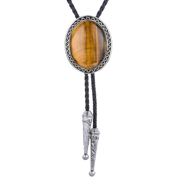 Handmade Round Shape Western Cowboy Bola Tie - Tiger Eye - Picture 1 of 6